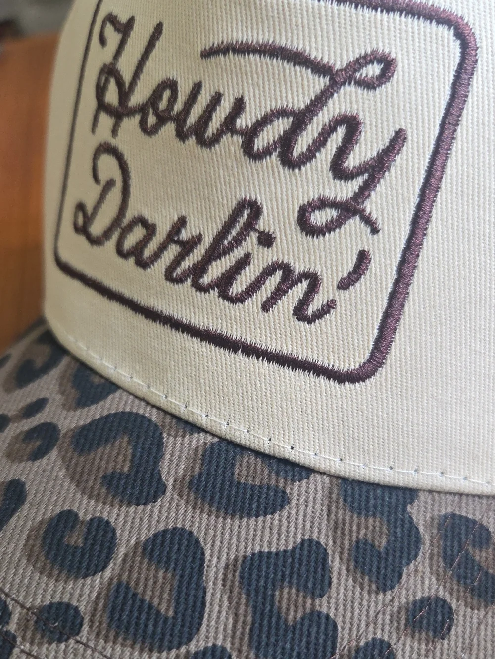 Howdy Darlin' Leopard Brim Trucker Hat - Cream & Brown NWOT
